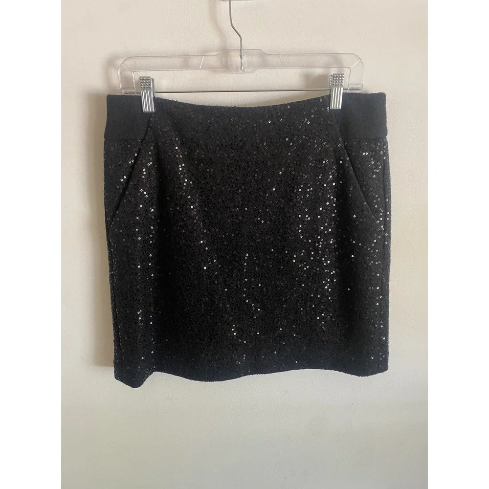 Ann Taylor‎ Loft Black Sequin Mini Skirt Size 8 NWT Holiday Party Night Out